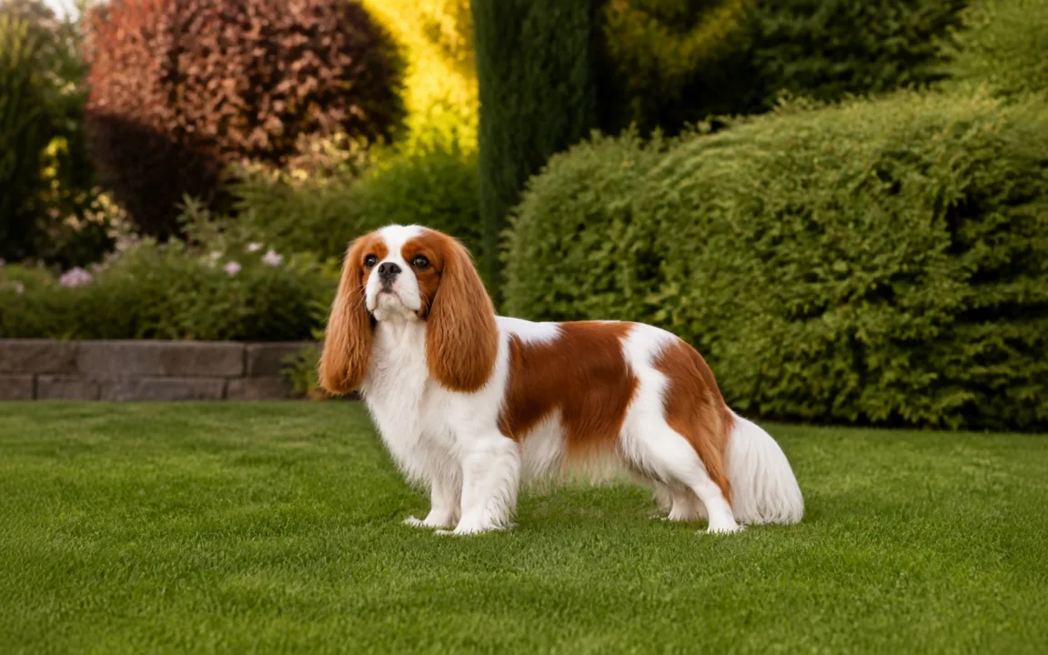 Kavalír King Charles španěl — Blenheim (kaštanově hnědá s bílou)