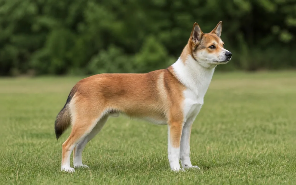 Norský lundehund — Červenohnědá s bílou